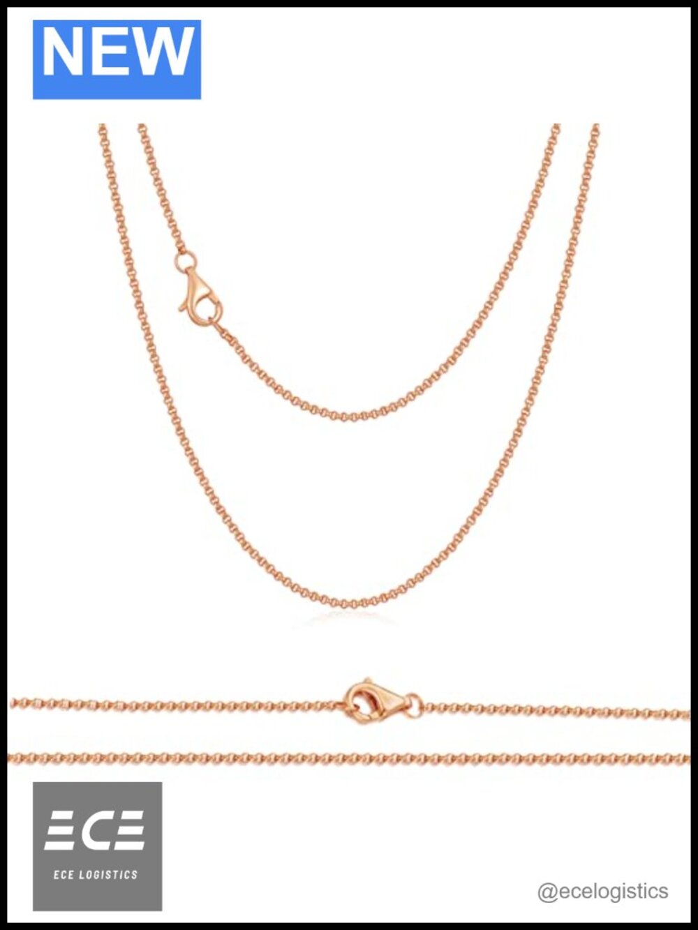 18K Rose Gold Plated Silver Cable Chain Necklace Lobster Clasp 3mm